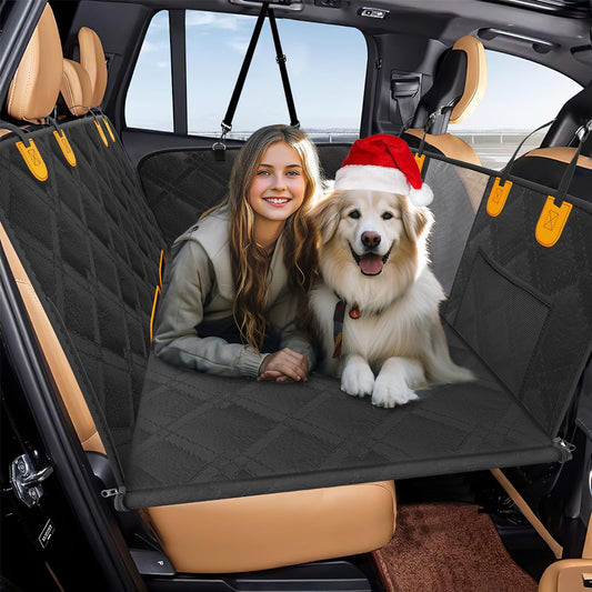 Loiion dog blanket for car back seat with hard bottom, rear seat extender for dogs, car hammock for dogs, anti-slip waterproof dog car mat for most car SUV truck, black.