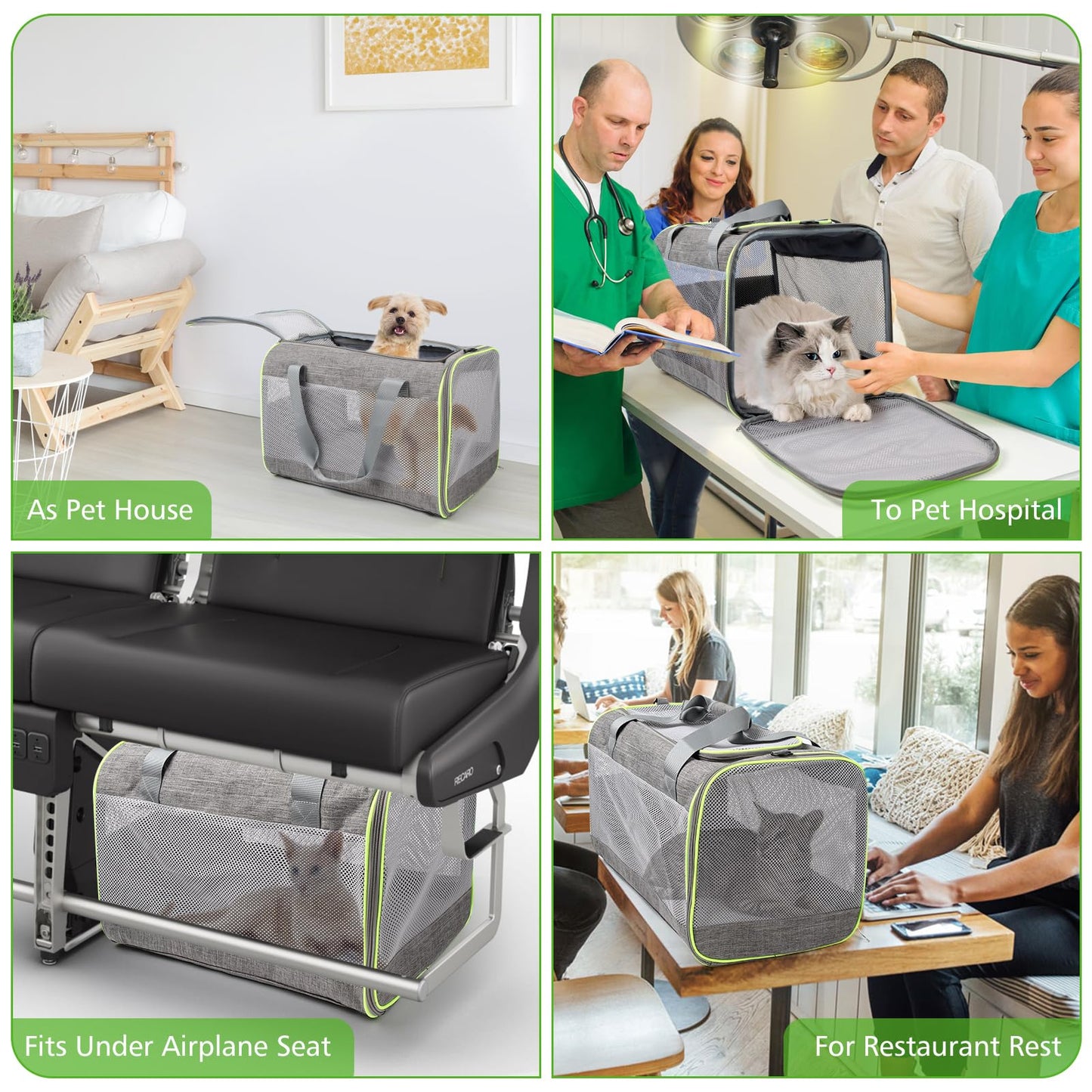 Lannvan pet carrier for cats and dogs up to 6.5kg. Breathable and foldable, with removable plush pad. Ideal for camping, traveling, or visiting the vet. Dimensions: 45x30x30cm, in grey color.