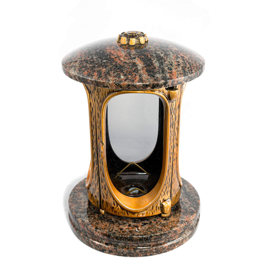 Stylish grave lantern Elegant Granite Aurora India Height 23 cm/Ø 15 cm Grave light Grave lamp Granite lamp Granite lantern Bronze with base Grave decoration