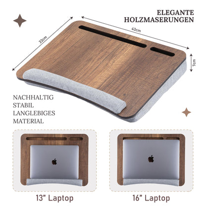 Vigo Wood Laptop Cushion, Portable Laptop Table with Cushion, Soft Cushion Bed Sofa Table for Home and Office, Portable, Lightweight, Soft Wrist Rest, Suitable for Laptops, Tablets.