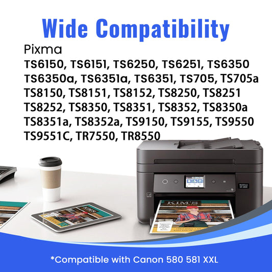 Cartridgeify PGI-580 CLI-581 XXL printer cartridges Compatible with Canon 580XXL 581XXL cartridges Multipack, for Pixma TS6350 TS705 TS8350 TS8352 TS9550 TS6351 TS8351 TR8550 TR7550 TS9150 TS9551C TS8250