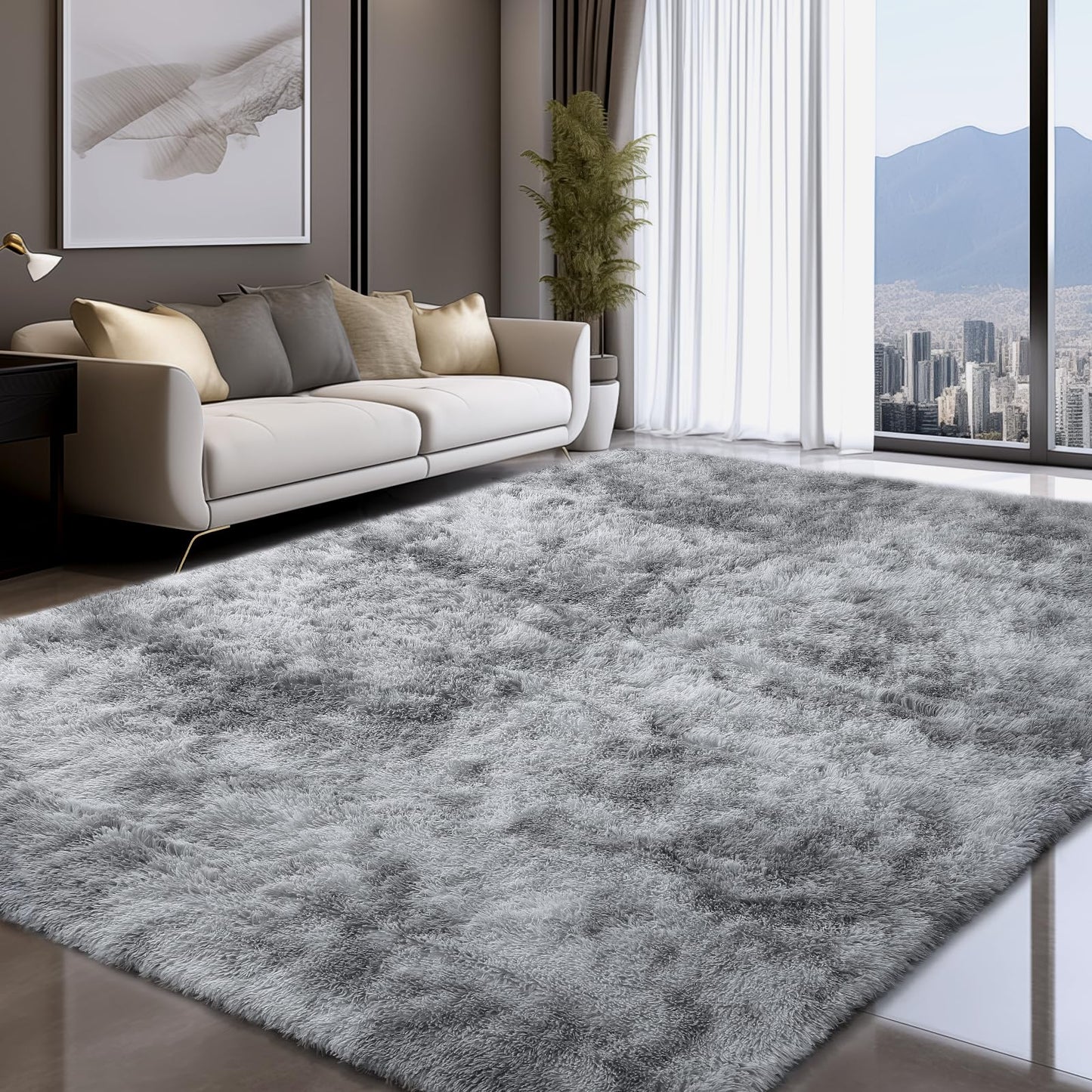 Sour Lemon high-pile carpet gray carpet living room   160x230 Washable non-slip Extra Large Carpets Bedroom Fluffy Modern Rugs Mat Rugs for Bedroom Nursery