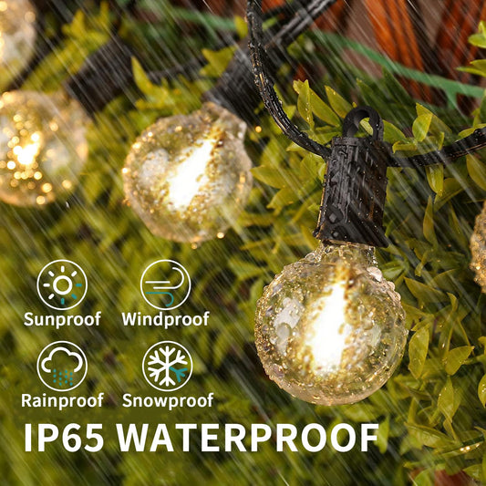 ZOTOYI 7.6M string lights with 12 bulbs and 1 spare bulb, IP65 waterproof G40 outdoor bulb string lights, 2700K warm white LED string lights for garden, terrace, trees, yard, patio, party.