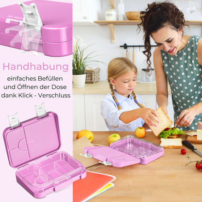 My Vesperbox - Len - Bento Box Kids - Lunchbox with 4+2 compartments - extremely sturdy - sandwich box - ideal for kindergarten and school... (Pink - Rainbow)