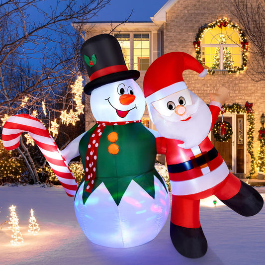 CAMULAND 180CM/6FT Inflatable Christmas Decorations Snowman and Santa Claus with built-in LED lights, Outdoor Christmas Blow up Decoration for yard, garden, and party