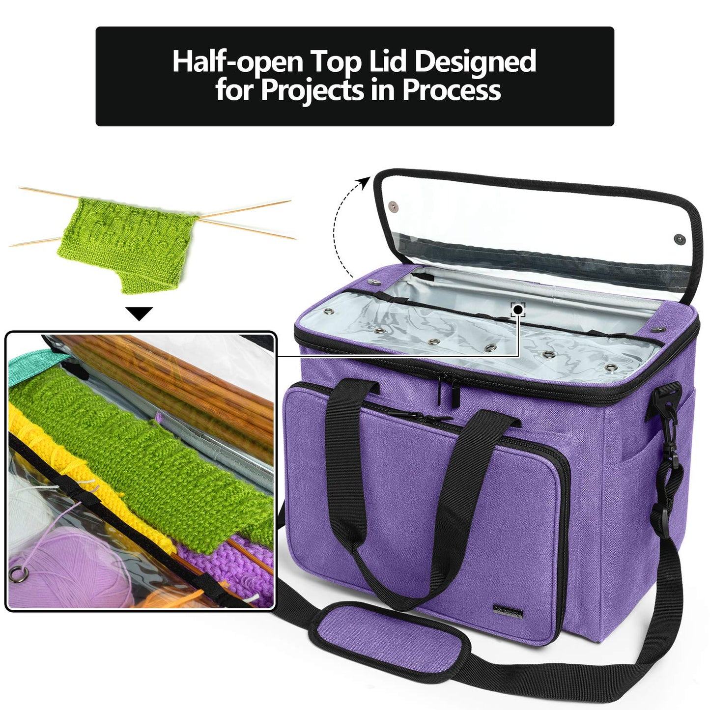 Teamoy yarn storage bag, suitable for knitting, crocheting, yarn, and accessory pouches (accessories not included), purple.
