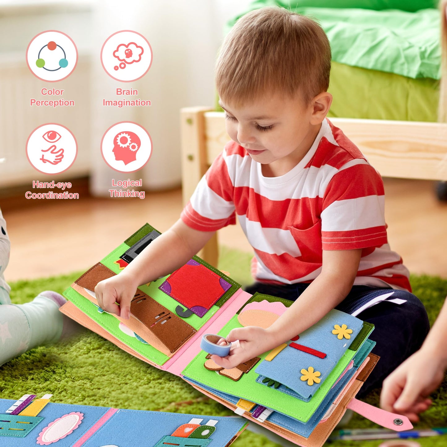 Quiet Book 2 years | Soft Fabric Baby Books Early Learning Life Skills Educational Toys 3D Felt for ages 1-6 Gift for Girls Boys