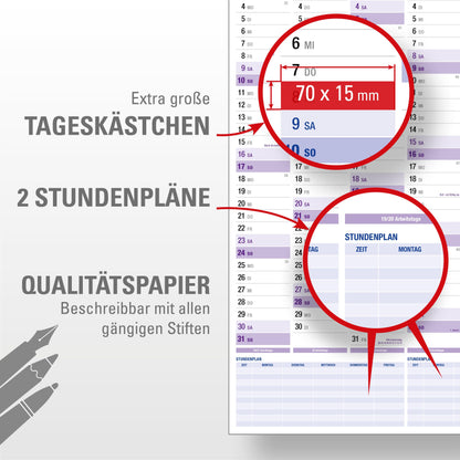 5-pack: Yohmoe® XXL wall calendar 2025 2026 in 98x68 cm format, folded. Ideal as a year planner 2025/26 or school year calendar 2025/2026 wall calendar.