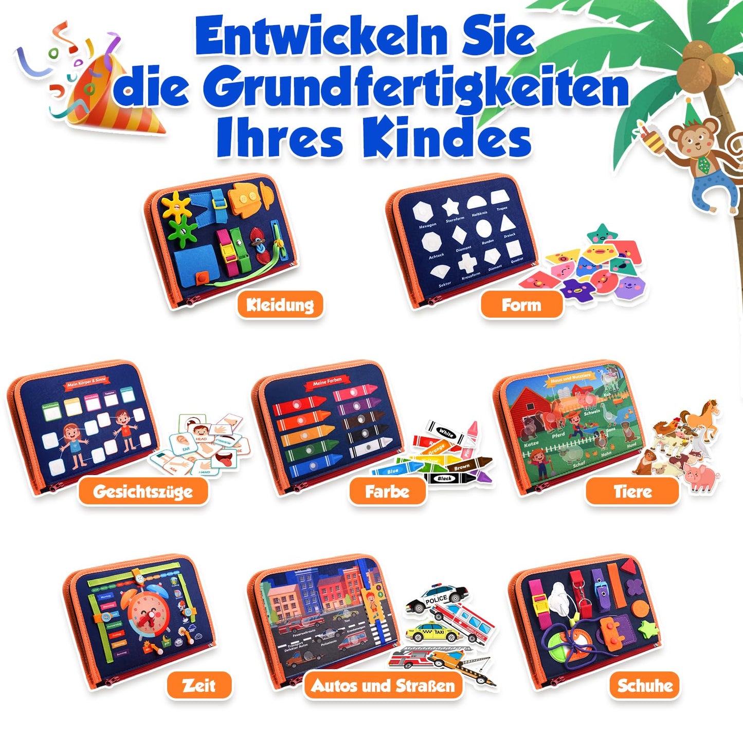 ZOOI Busy Board Montessori toy from 1 year, Busy Book Quiet Book Kids toy from 1 2 3 4 years, Baby gift toy from 2 3 4 years, Children's Advent calendar filling