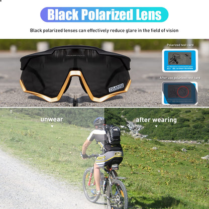 KAPVOE Polarized Cycling Glasses with 4 interchangeable lenses TR90 frame for men women outdoor sports cycling MTB sports sunglasses biking glasses driving fishing running baseball Blue Black 01