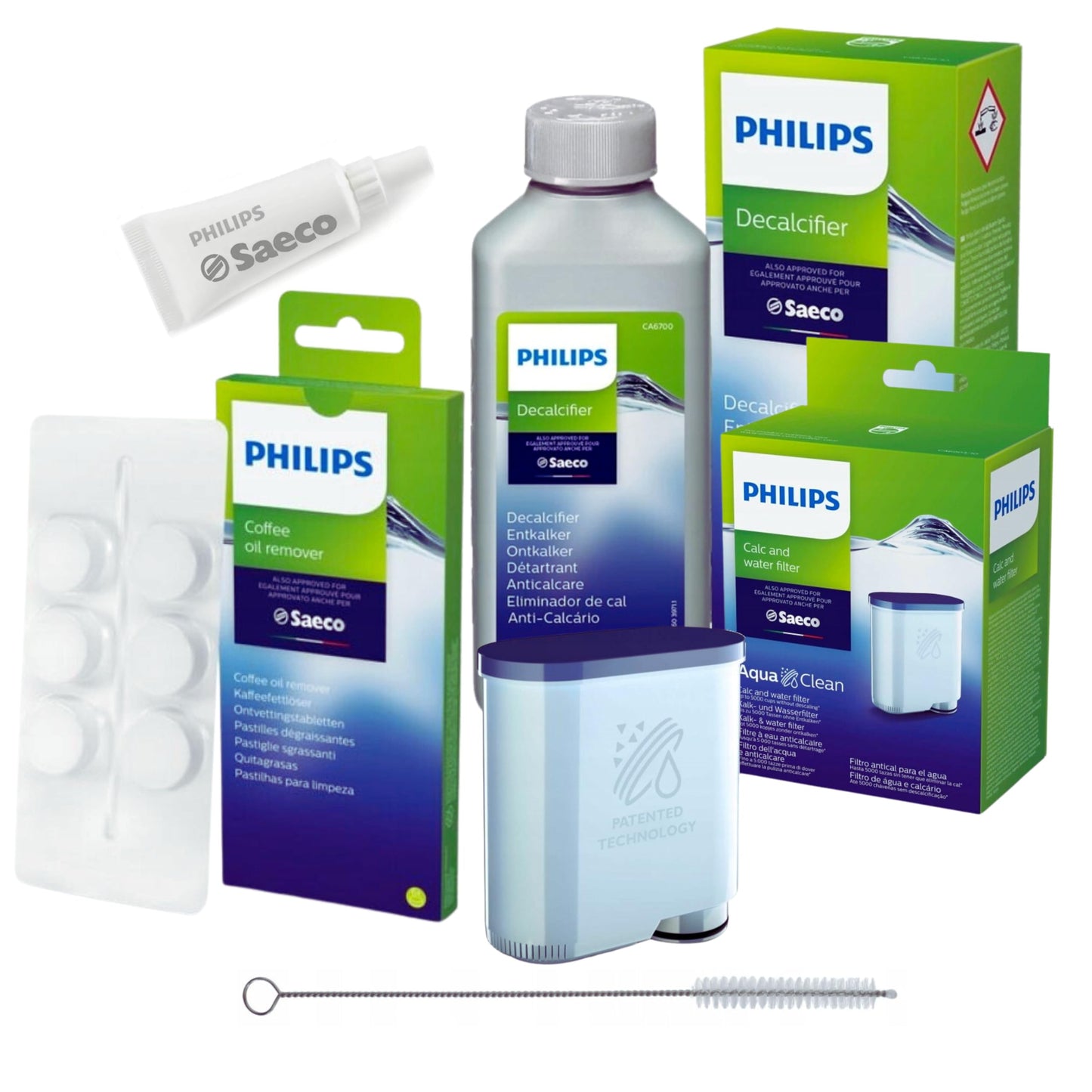 Philips AquaClean Complete Care Set for coffee machines (includes water filter CA6903), descaler 250 ml, lubricant HD5061, coffee grease remover CA6704/10 (6 tablets), cleaning brush Seltino