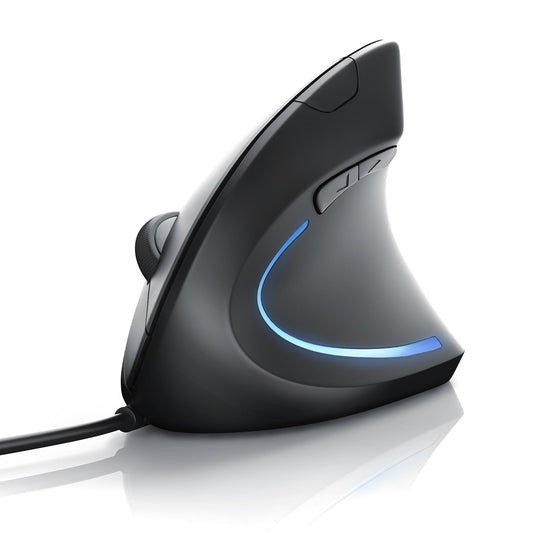 CSL - Optical Mouse - vertical design - ergonomic - prevents mouse arm tennis elbow - gentle on the arm - 5 buttons Black