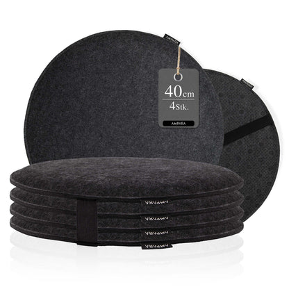 Ampara - 4 piece set - Elegant round chair cushions 40cm - non-slip & cozy, round felt seat cushions, dark gray