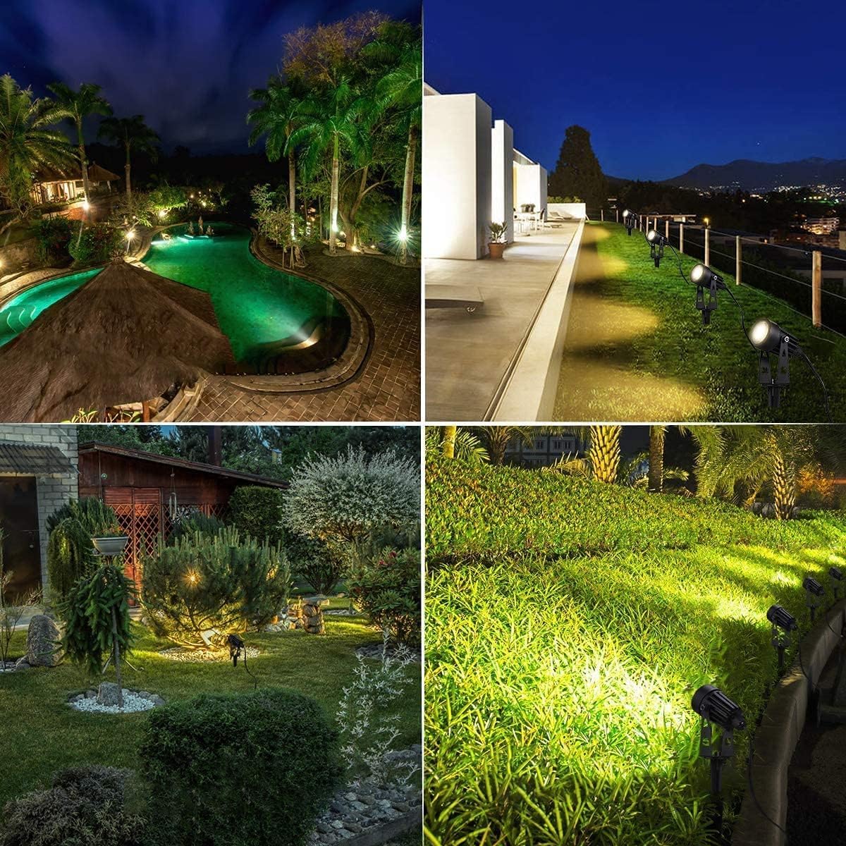 30M garden spotlight LED ground spike Waterproof 6-pack garden lighting with power IP65 Waterproof garden spots LED outdoor garden lamp 3000K Warm White COB garden light Ideal for outdoor garden lawn garden path