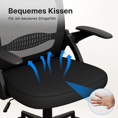 naspaluro office chair, Ergonomic desk chair with breathable mesh backrest, Foldable armrests, Height adjustable, Computer chair, Lightweight chair, 360° swivel chair, Black