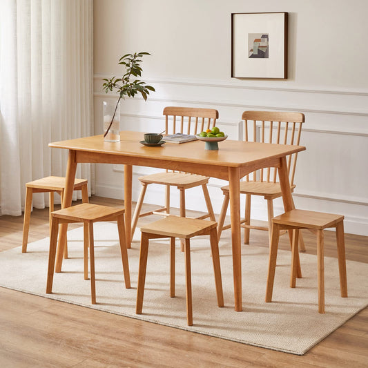 IBUYKE 4-piece dining stool set, wooden stacking chair with non-slip mat, stackable stool for classroom, your kitchen, dining or home pub area, wood color, RF-1501-4