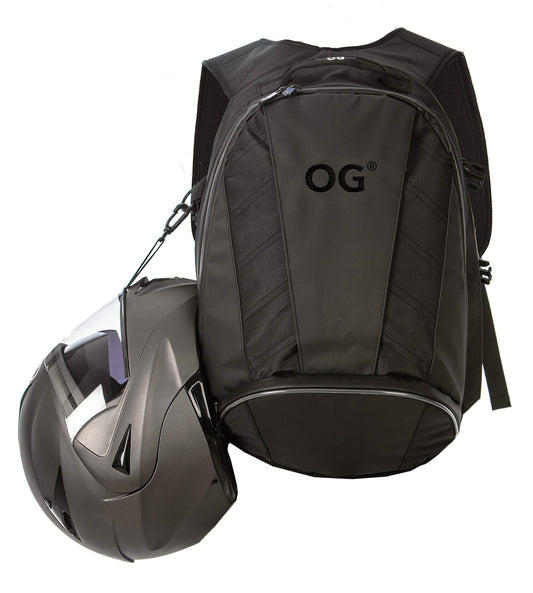 OG Original EZ-RiderPRO Motorcycle Backpack Black Expandable 28-35L, Motorcycle Helmet Bag, Helmet Carrying Strap, Waterproof, Laptop Compartment, Reflective, Black Logo