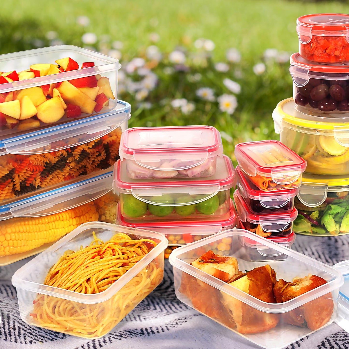 YASHE Fresh Containers with Lids 50pcs (25 containers + 25 lids), Airtight Storage Box, BPA-Free plastic storage containers for kitchen, Set of food storage containers with labels
