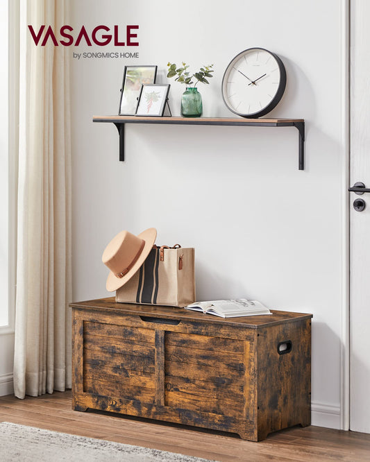 VASAGLE Shoe Bench, Storage Bench with 2 safety hinges, Shoe Cabinet, Country Style, 40 x 100 x 46 cm, for Entryway, Bedroom, Living Room, Vintage Brown LSB061T01
