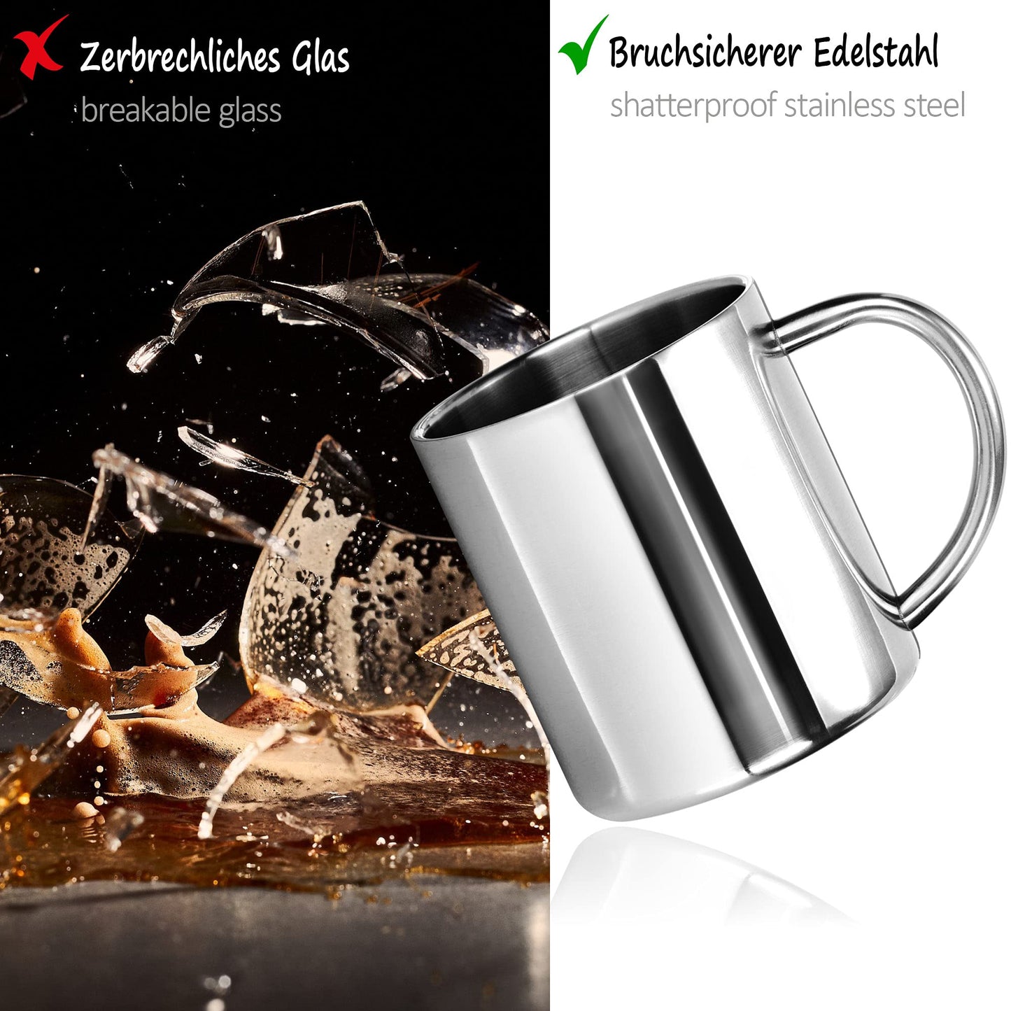 com-four® 2x Stainless Steel Thermal Mug - 300 ml per mug - Double-walled insulated cup - Breakproof coffee cup - Thermal drinking cup - Camping mug - Cup - BPA-free (300ml)