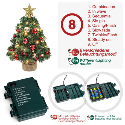 Yorbay Mini Christmas tree with 20 warm white LEDs 8 light modes, tree with star tree top and decoration battery operated, for Christmas, Advent, about 40cm (Reusable)