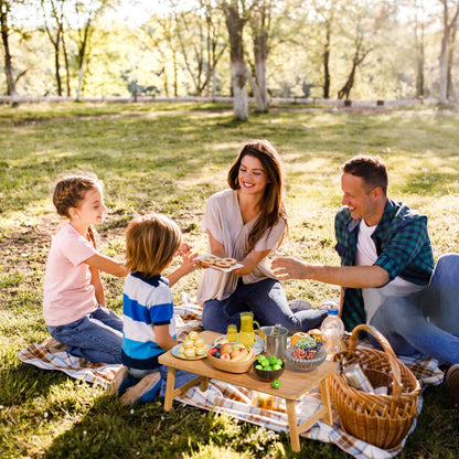 QHENS Foldable Low Table, Made of Bamboo Wood, Environmentally Friendly Material, No Smell, Small Camping Side Table Outdoor, 2.8kg, 57 x 34.3 x 22.3cm
