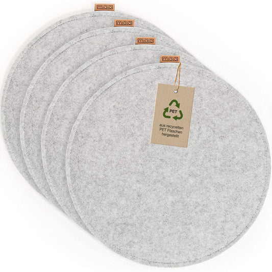 Miqio Design Felt Seat Cushion Round with Anti-Slip Dots | 35cm | 4 Pack | Indoor and Outdoor | Sustainable from Recycled PET Bottles | Washable Chair Pads Non-Slip | Light Grey