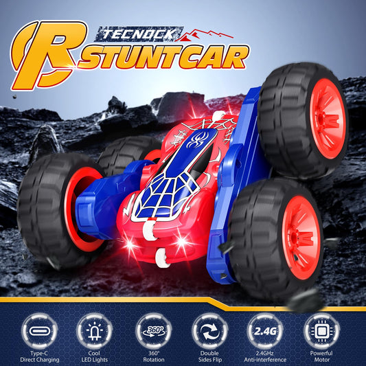 Tecnock 2025 Remote Control Car with 2.4 GHz Remote Control 360° Flip Stunts Rc Car Monster Truck with Colorful Lights for Ages 6-12 Outdoor Toy Gift for Young Children