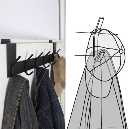 SKOLOO Door Hooks with 6 Hooks, Metal Over Door Hook Rack Inside - 2 Pack Coat Hooks for Towel Holder, Coats, Black