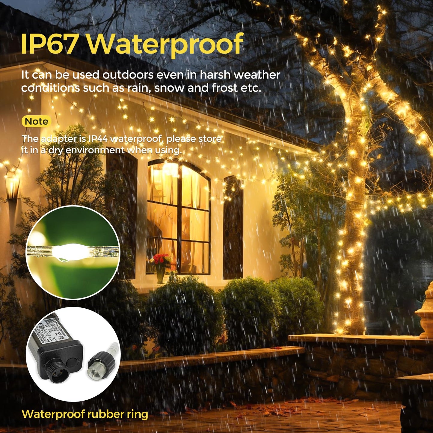 Outdoor string lights 50M, 500LED 8Modes Christmas tree string lights IP67 Weatherproof Sparkling fairy lights for Christmas decoration garden balcony decor room lighting weddings