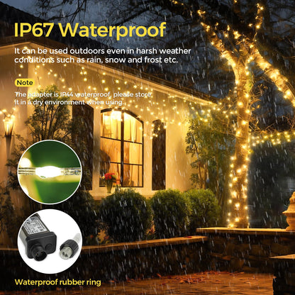 Outdoor string lights 50M, 500LED 8Modes Christmas tree string lights IP67 Weatherproof Sparkling fairy lights for Christmas decoration garden balcony decor room lighting weddings