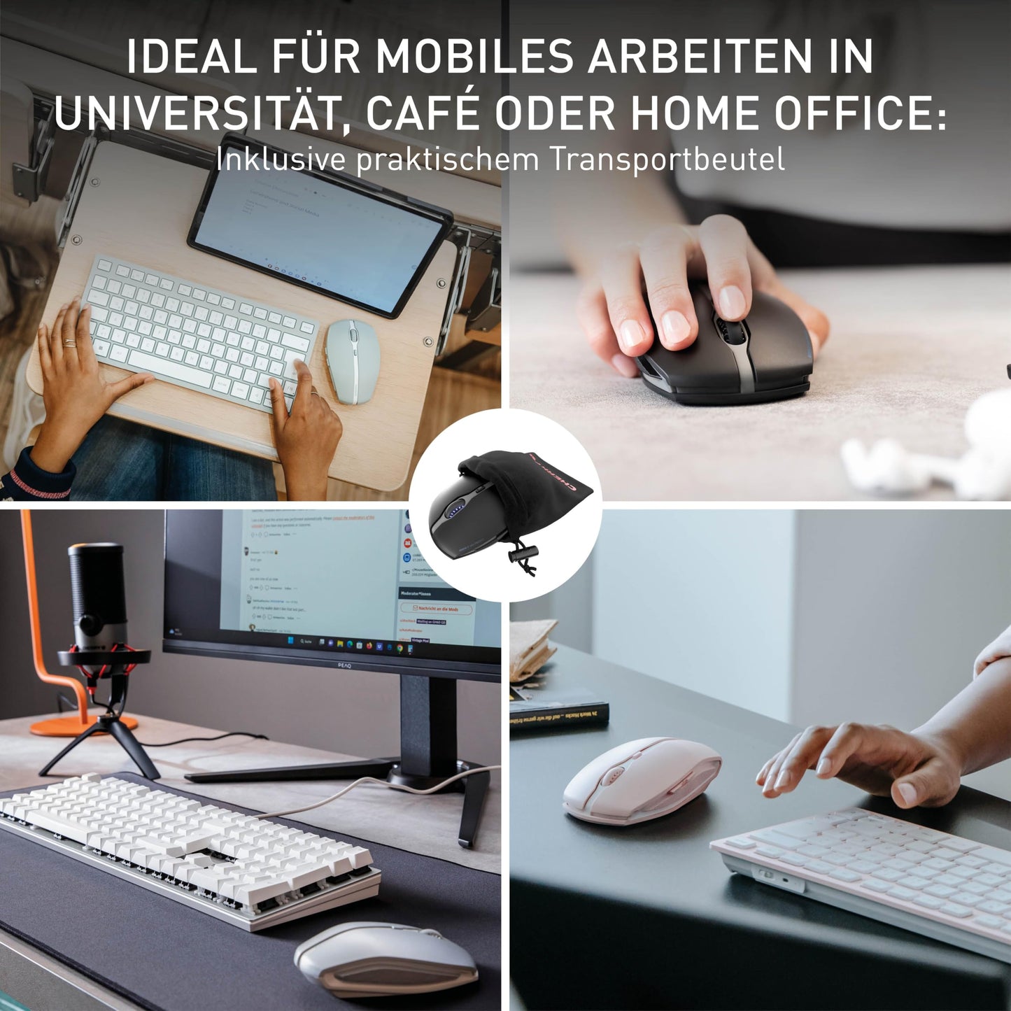 CHERRY GENTIX BT, Wireless Bluetooth mouse, Multi-Device function for up to 3 devices, Switchable resolution (1000/2000 dpi), Battery-powered, Black