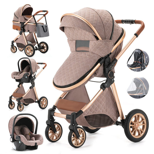 Gcarebb 3 in 1 stroller with car baby seat, easily collapsible with one click, portable complete set with aluminum frame for newborns 0-3 years old.