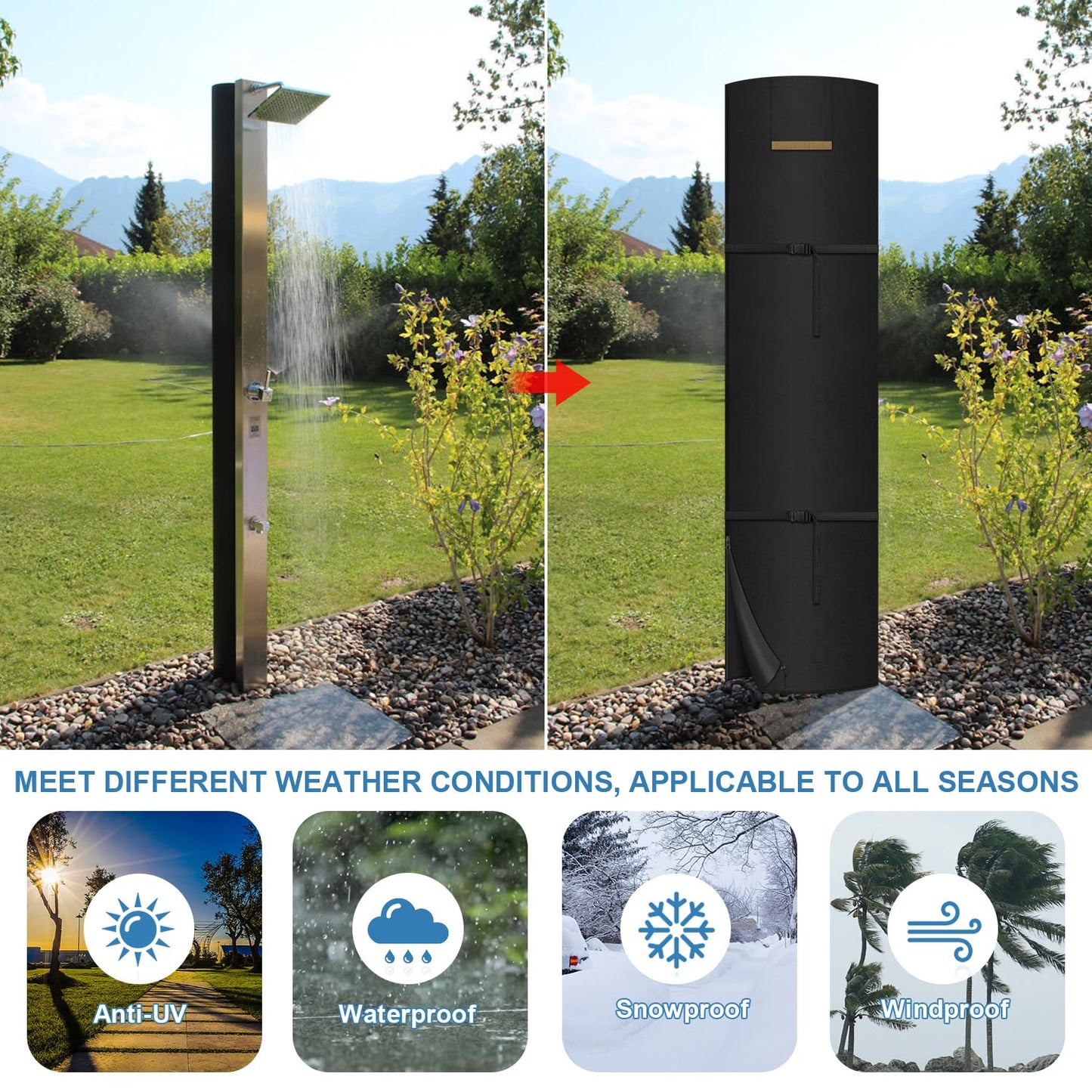 VANSHEIM Garden Shower Cover for Solar Shower Winterproof Waterproof Cover for Solar Shower Windproof UV-Resistant 420D Oxford 230x67cm