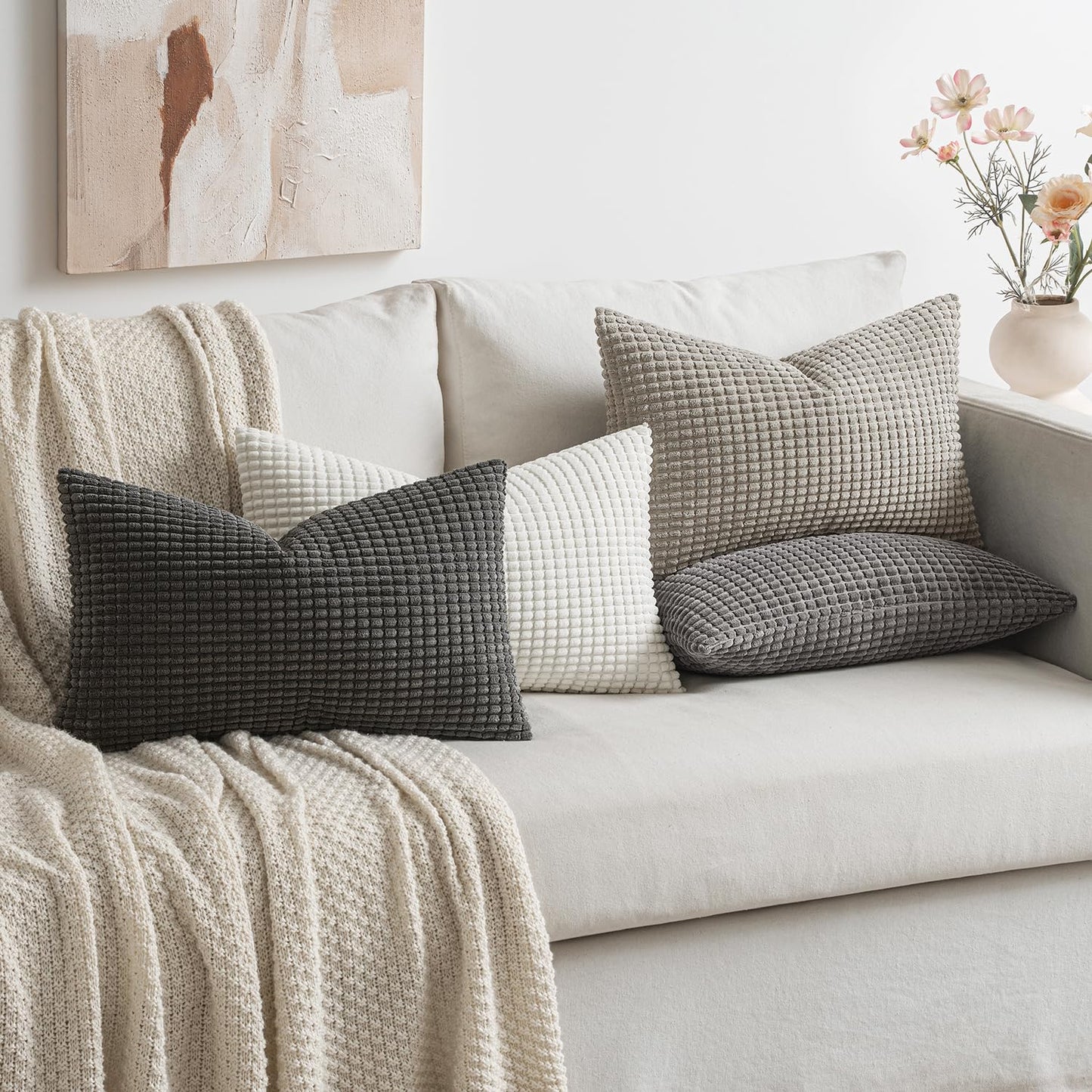 MIULEE 4 Pack Pillow Covers Corduroy Velvet Decorative Cushion Covers Sofa Throw Pillow Case for Couch Bed Living Room Bedroom Office 16x24 Inch Grey Series