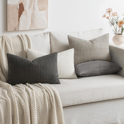 MIULEE 4 Pack Pillow Covers Corduroy Velvet Decorative Cushion Covers Sofa Throw Pillow Case for Couch Bed Living Room Bedroom Office 16x24 Inch Grey Series