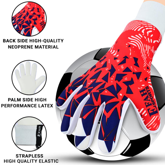 EFAH SPORTS goalkeeper gloves for kids and adults with padded palm, breathable and strong grip soccer gloves (Red, Size 5 suitable for 9 to 12 years old, Ambidextrous)
