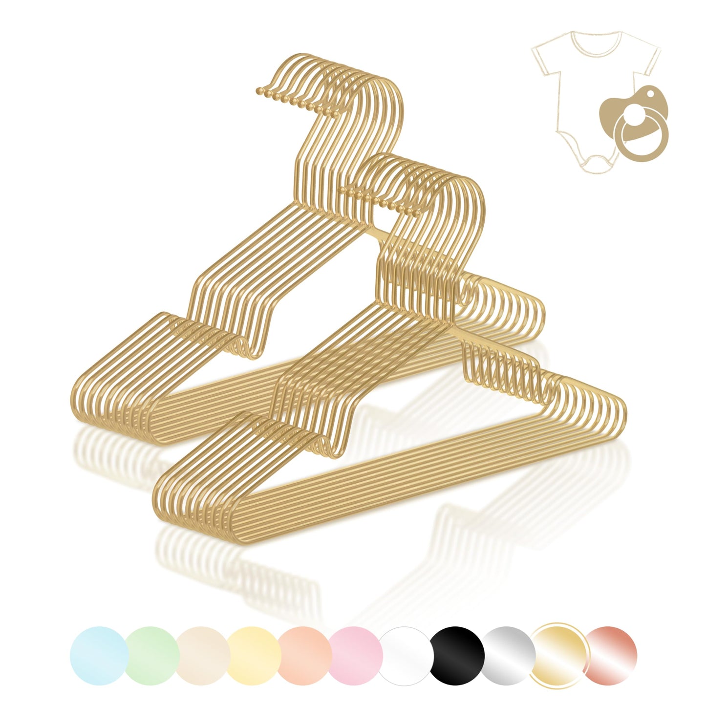 ROW&LINE® - Children's hangers (30 cm) - 20 pieces (Gold) - space-saving baby hangers - sturdy for heavy clothing - wire hangers for organization & uniform look in the closet.