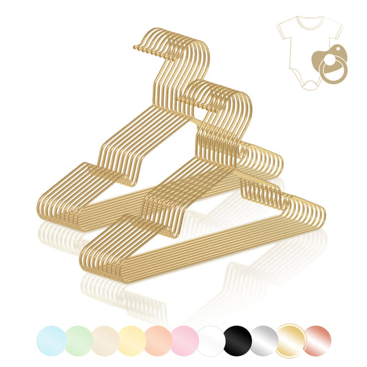 ROW&LINE® - Children's hangers (30 cm) - 20 pieces (Gold) - space-saving baby hangers - sturdy for heavy clothing - wire hangers for organization & uniform look in the closet.