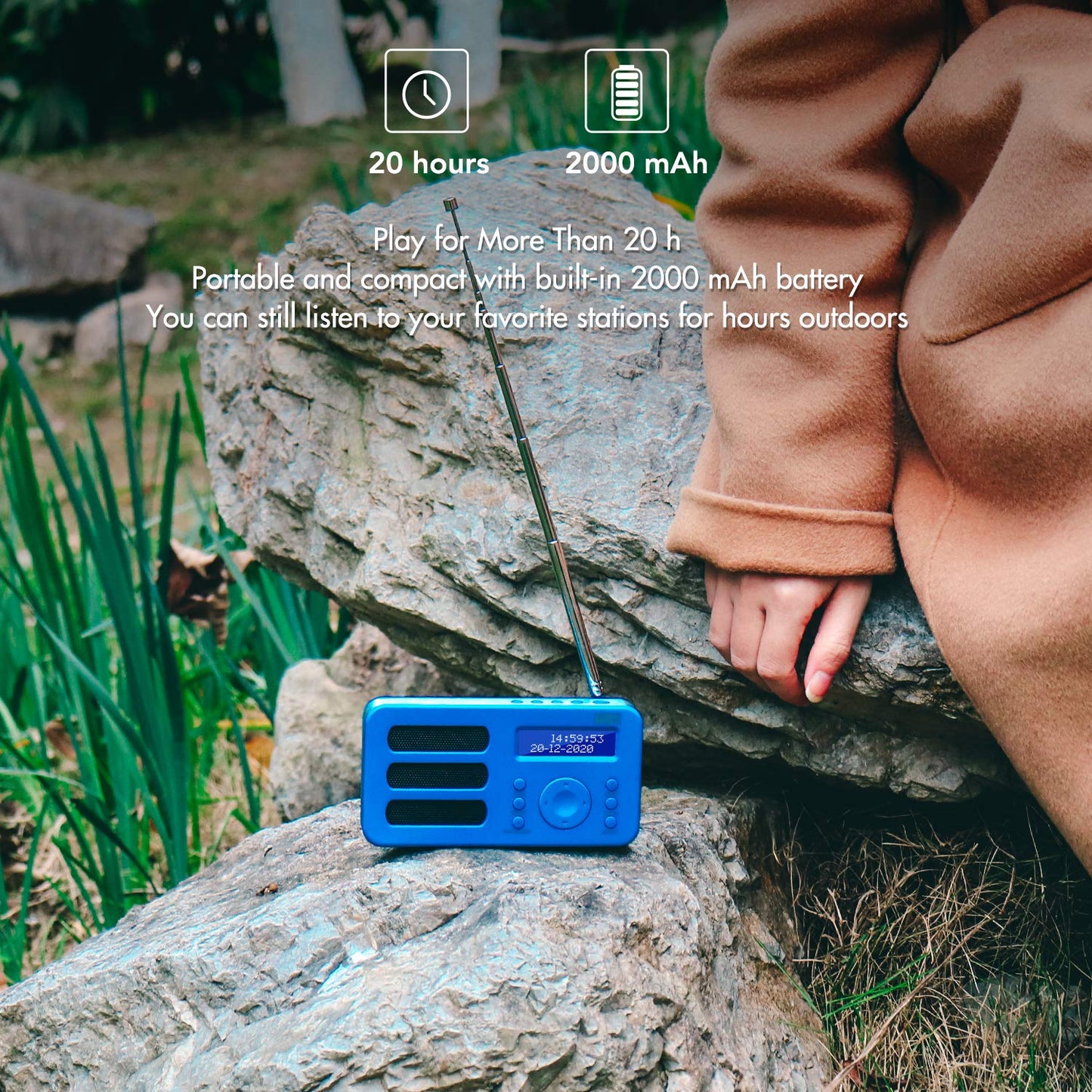 August MB225 - Portable radio with DAB+ / DAB/FM RDS function 40 presets digital radio alarm clock stereo/mono digital radio with sleep timer dual alarm snooze and rechargeable battery audio input.