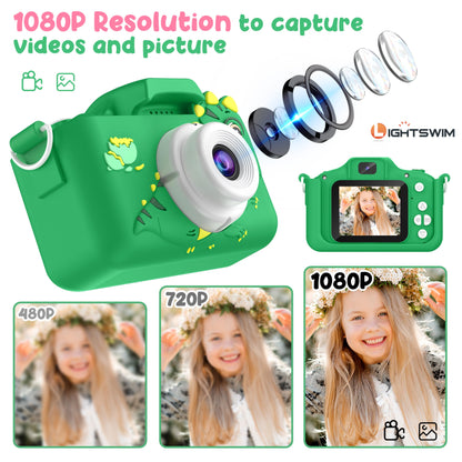 HD dinosaur camera toy, high-resolution video recording, rechargeable and portable - 32GB SD card included - back-to-school and birthday gift for kids aged 3-12.