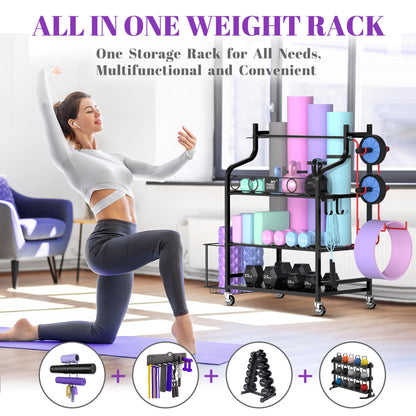 Mythinglogic Yoga Mat Rack, Yoga Mat Organizer for dumbbells, foam roller, kettlebell, and yoga block, home and gym storage shelf sports equipment display rack.