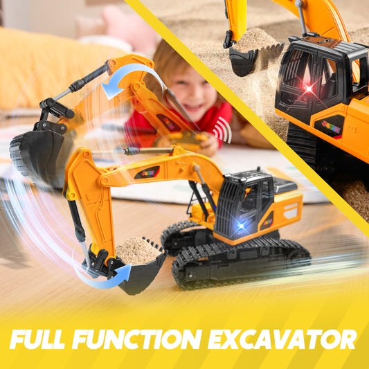 JOYIN Remote Control Excavator Toy for 3 4 5 6 7 8 9 Year Old Boy, 2.4 GHz Excavator RC Toy Cars with Light and Sound, Birthday Gift