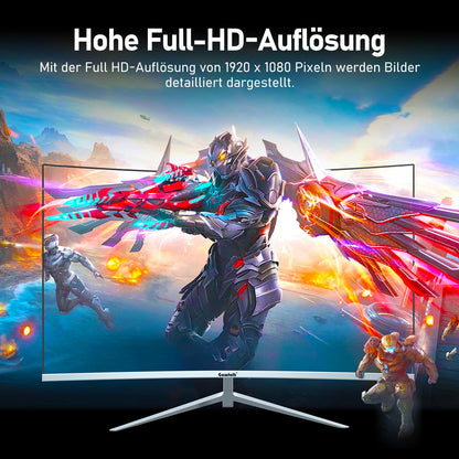 Gawfolk Curved Monitor 27 inch 100Hz with speakers, 1800R Curved PC screen FHD 1080P, White computer screen with Eye Care technology HDMI VGA, supports VESA.