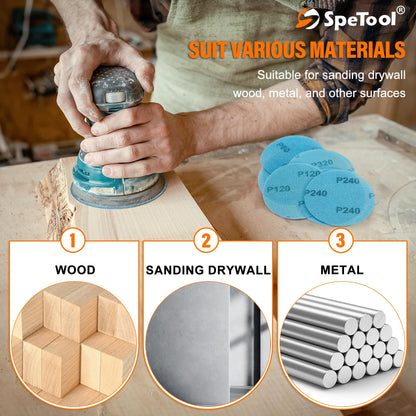 SpeTool Sanding Mesh 125mm Velcro 30 Pcs Sanding Discs Grit 120 Dust-Free Velcro Sandpaper for Wood, Drywall, Metal, Epoxy Resin