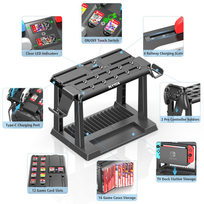 Kytok Switch game storage with Switch controller charging dock, suitable for Switch/OLED Joycons. Store Switch games, TV dock, Pro controller, and other Switch accessories.