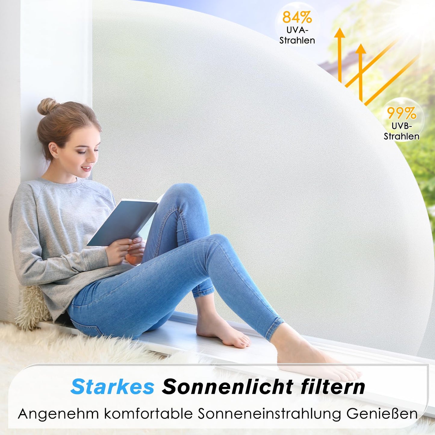 Haton window film opaque privacy film window self-adhesive, frosted glass film self-adhesive privacy without adhesive static adhesive privacy film for bathroom office 90 x 300 cm