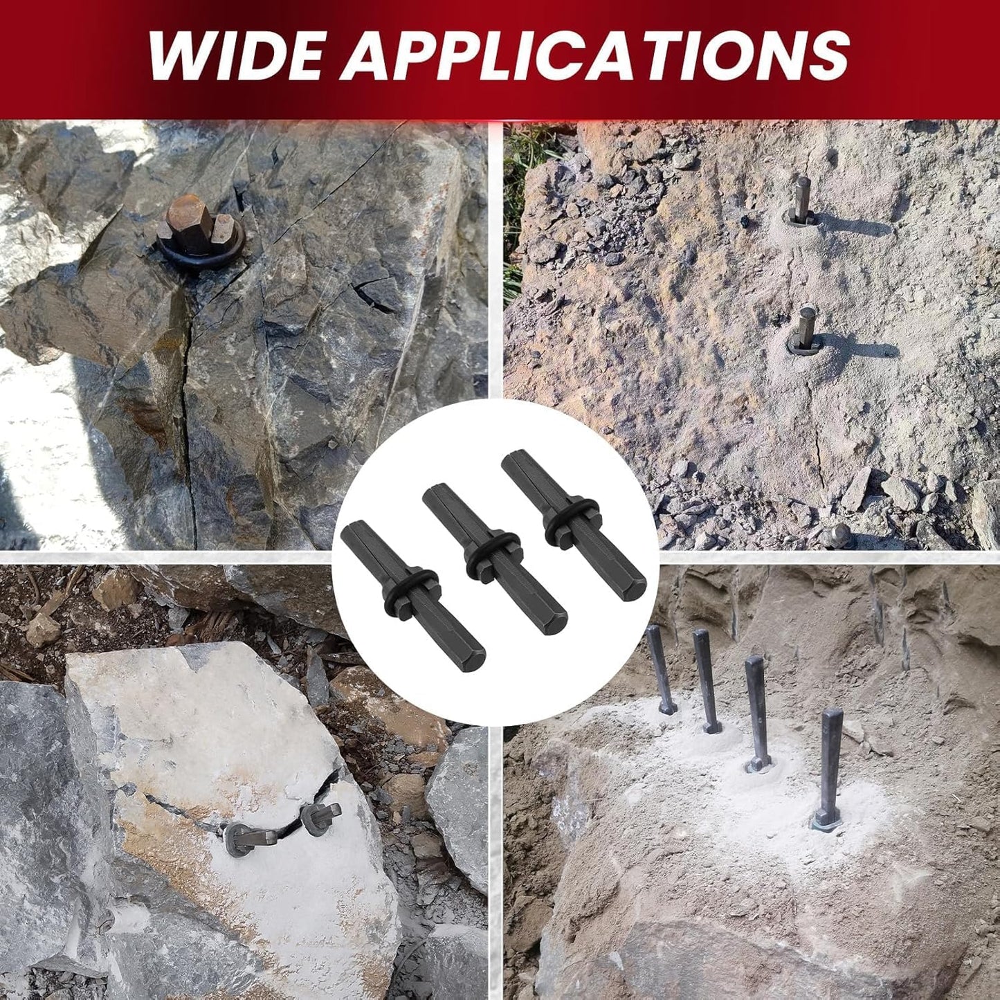 Uadme Stone Splitter, 10 pieces 16mm/0.6 inch Hand Splitters for concrete stone granite marble concrete gneiss sandstone slate, plug and feathers, tools for splitting rocks.