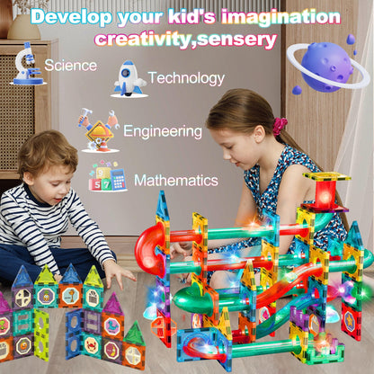 Magnetic building blocks 75 pieces Marble run magnets for kids, Magnetic building blocks kit toy for ages 3+, Creative 3D magnetic building blocks, Magnetic game gifts for boys girls home & schools 🏠🎁🔧