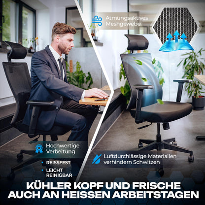 VALKENSTOL M3 Classic Office Chair Ergonomically designed with adjustable armrests | Desk chair with lumbar support for back protection | PC chair with headrest | Computer chair for Home Office.